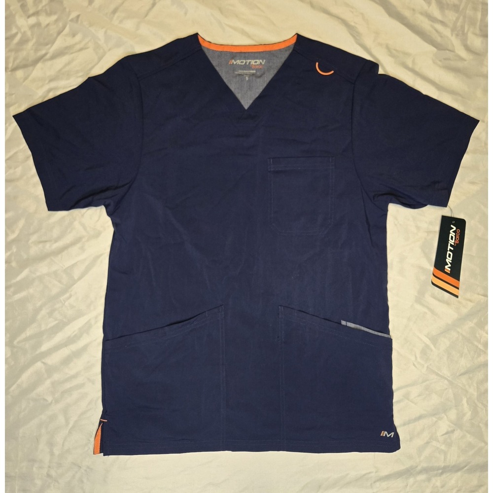 Motion by Barco Navy‎ Scrub Top Womens Small Stretch Pockets V Neck NWT